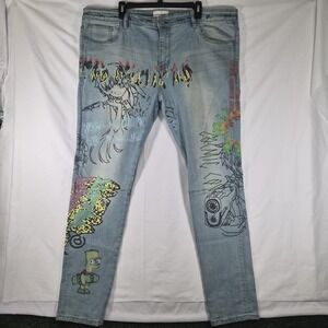 Lifted Anchors Graphic Jeans Mens Size‎ 42 Light Wash Anime Graffiti...